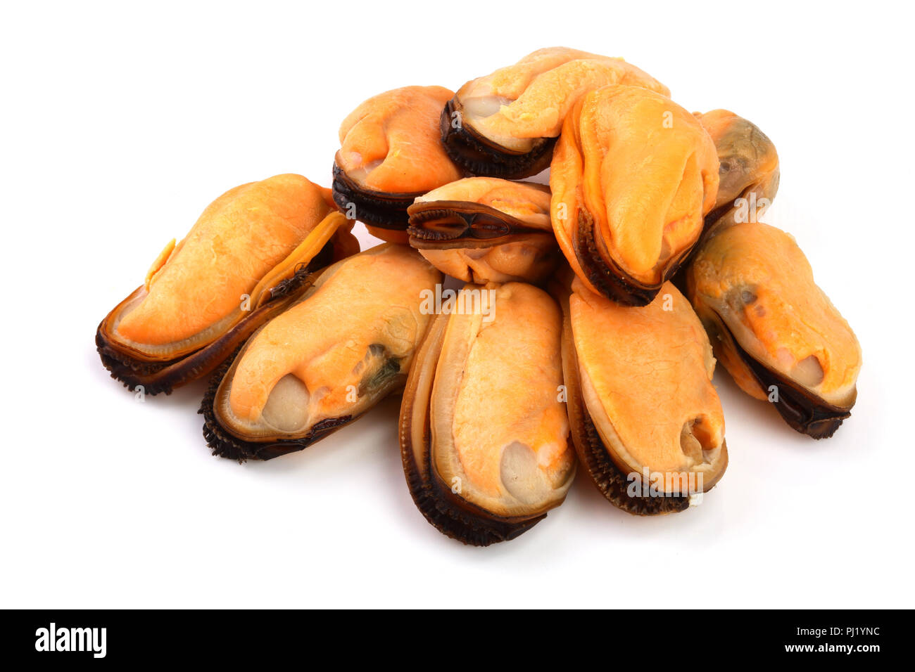 mussels without shell isolated on white background Stock Photo Alamy