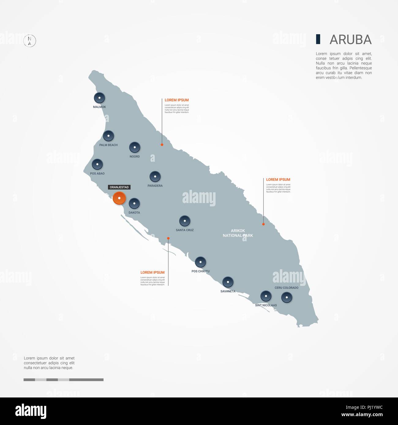 Aruba map with borders, cities, capital and administrative divisions. Infographic vector map. Editable layers clearly labeled. Stock Vector