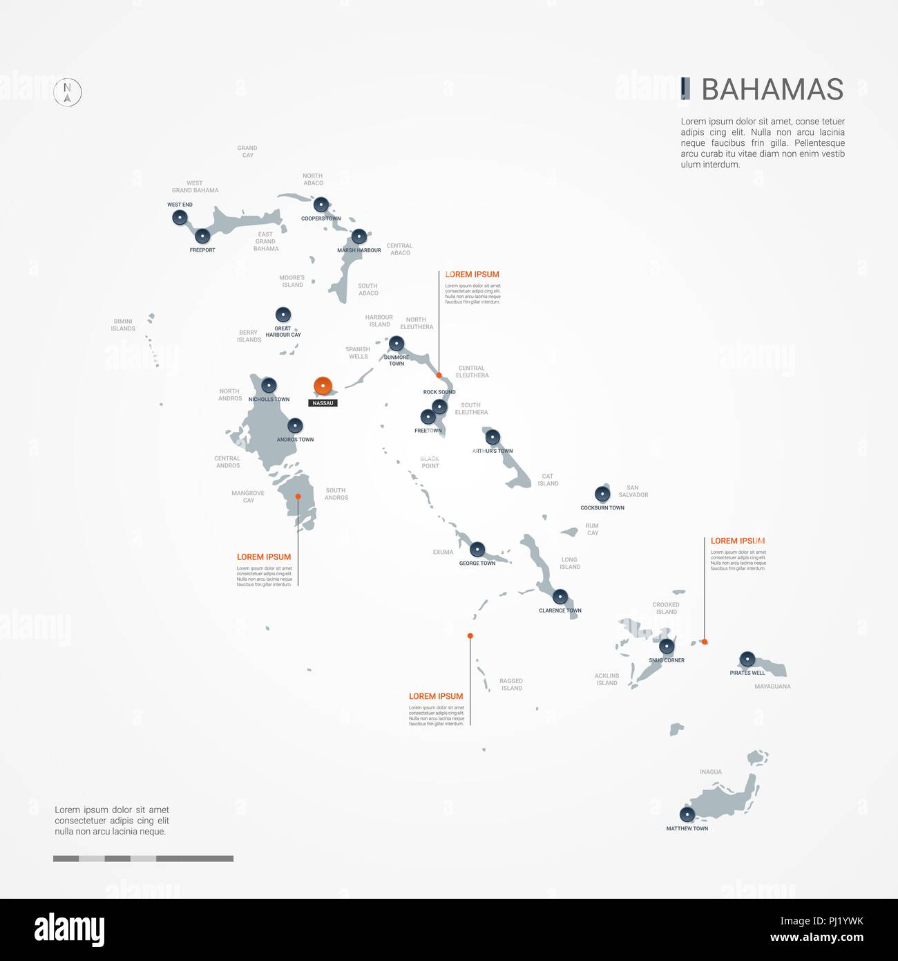 Bahamas map with borders, cities, capital and administrative divisions. Infographic vector map. Editable layers clearly labeled. Stock Vector
