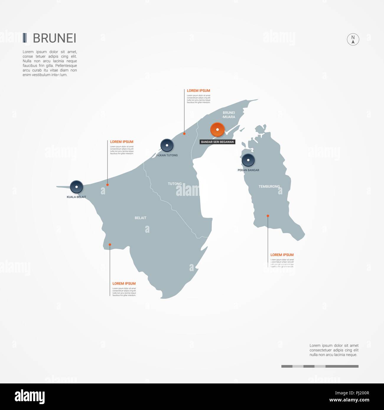 Brunei map with borders, cities, capital and administrative divisions ...