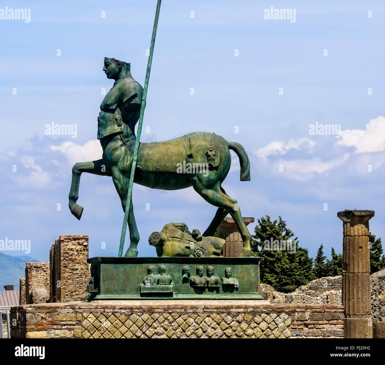 Naples, Italy - June 11, 2016:  Statue of a Centaur, a mythical creature, half horse and half man, displayed in the ruined city of Pompeii. Stock Photo