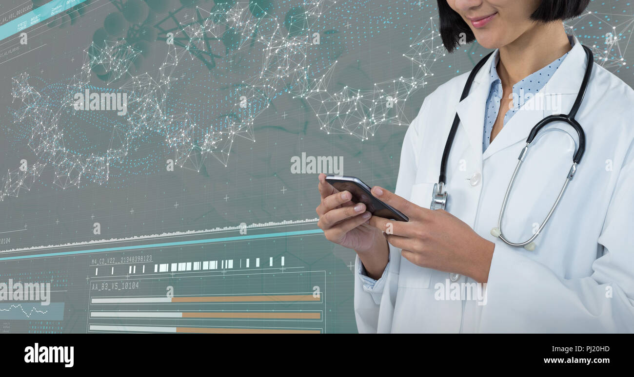 Composite image of doctor using mobile phone against grey background Stock Photo