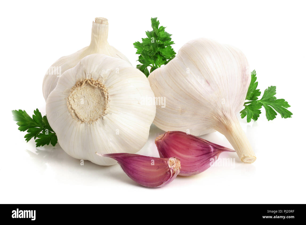 garlic with parsley leaf isolated on white background Stock Photo - Alamy