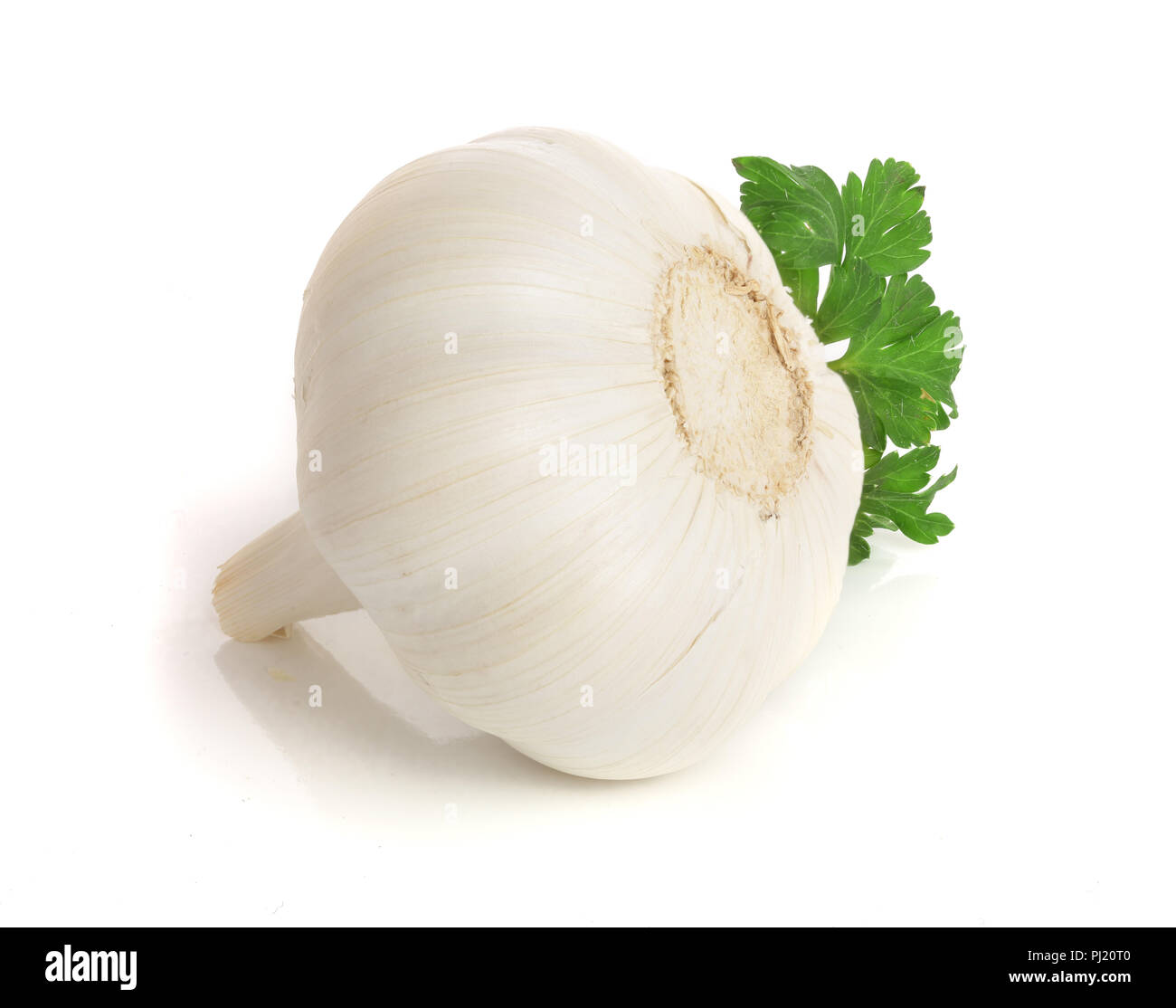 garlic with parsley leaf isolated on white background Stock Photo - Alamy