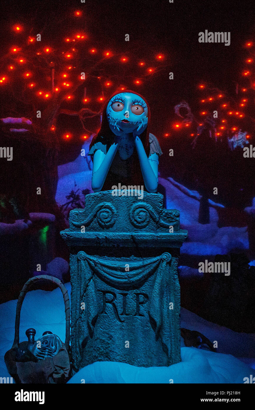 Display from the Nightmare Before Christmas themed Haunted Mansion ride, Disneyland, Anaheim, California, United States of America Stock Photo