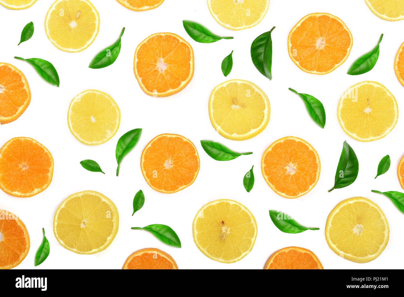 Slices of orange or tangerine and lemon with mint leaves isolated on ...
