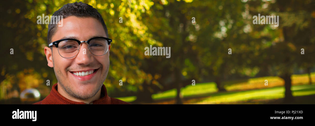 Composite image of man in spectacle smiling Stock Photo
