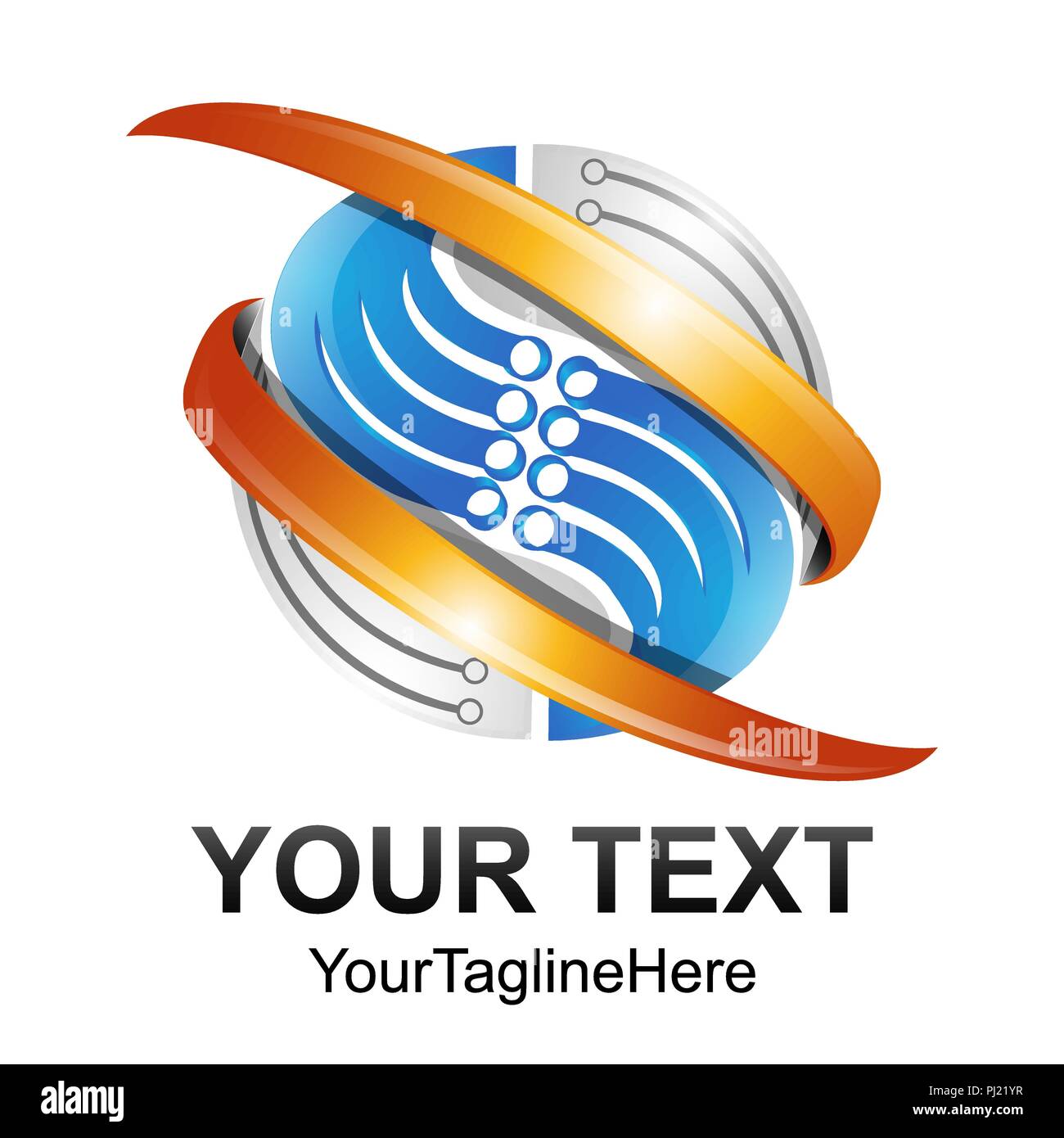 Creative abstract 3d sphere swoosh tech vector logo design template element. Colored blue orange concept icon Stock Vector