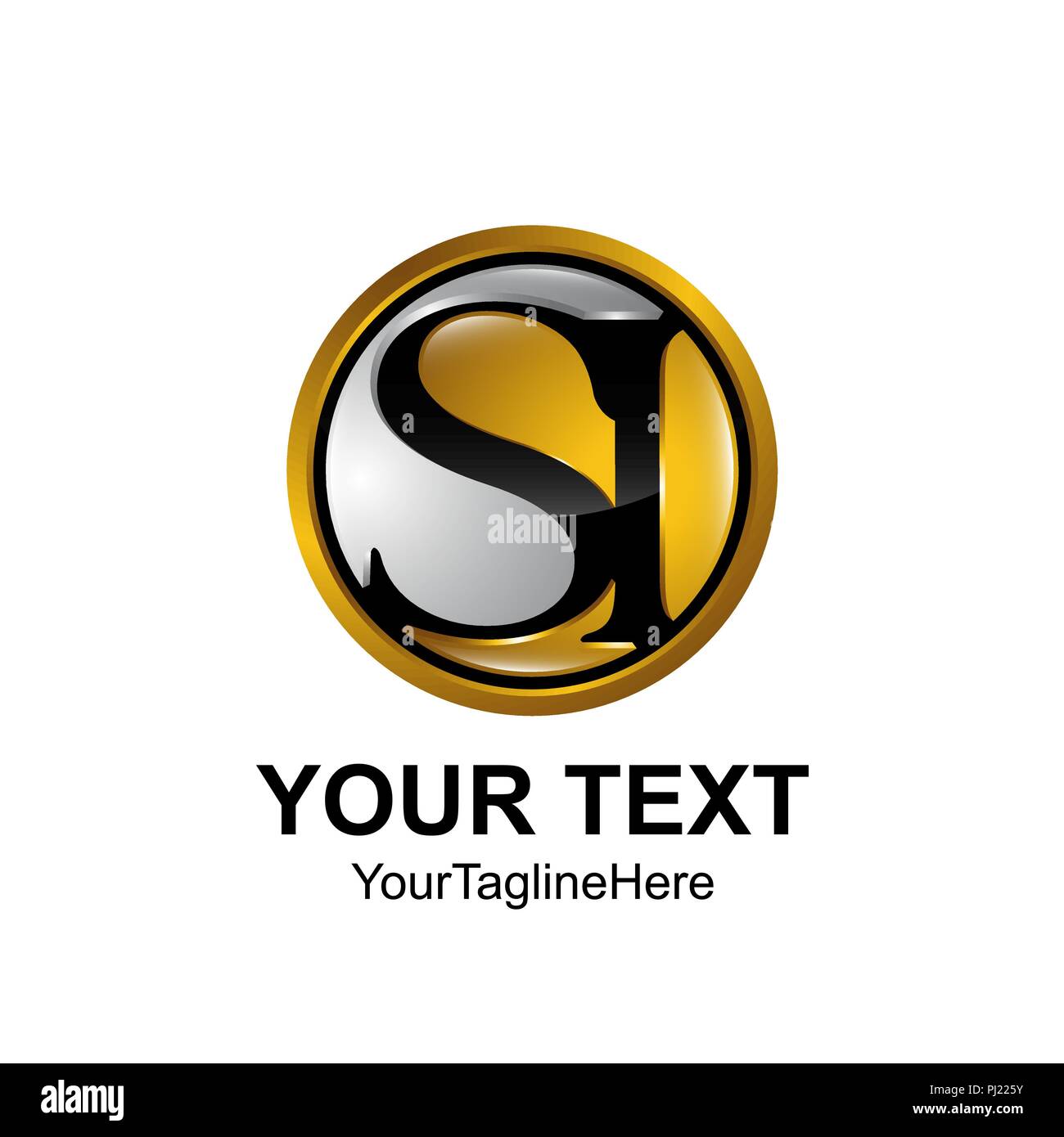 Initial letter SI logo template colored black gold circle design for ...