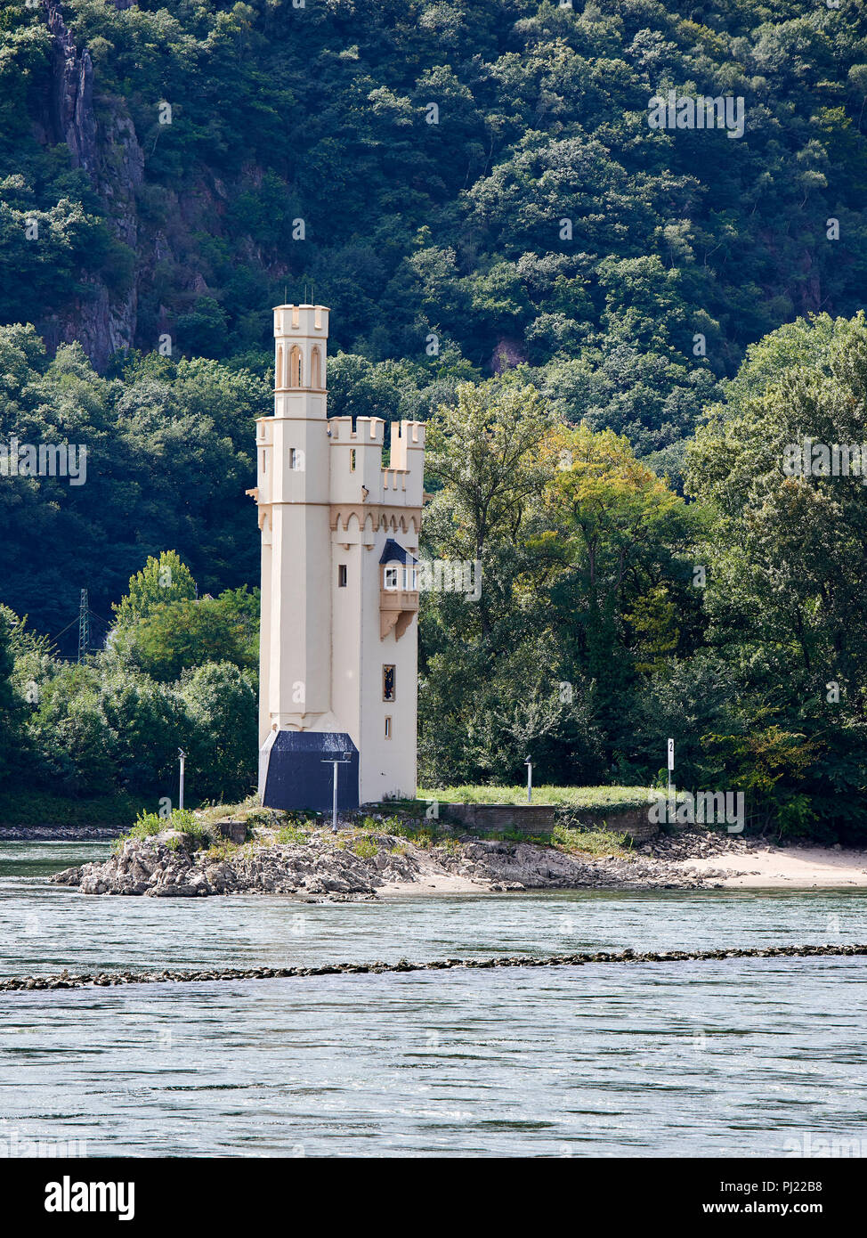 Mäuseturminsel on the river Rhine, showing the Mäuse (Mouse) Tower Stock Photo