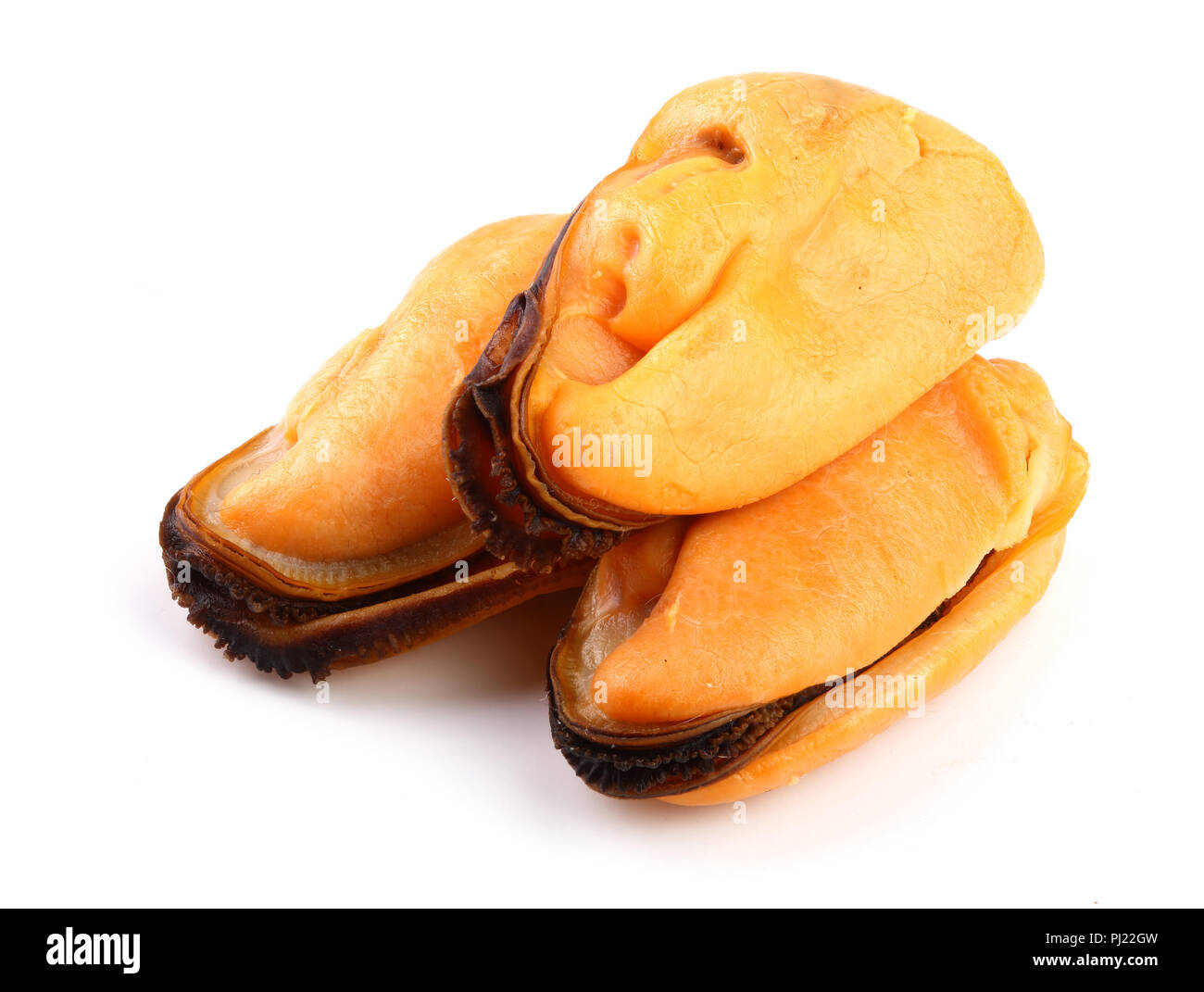 three mussel without shell isolated on white background Stock Photo Alamy