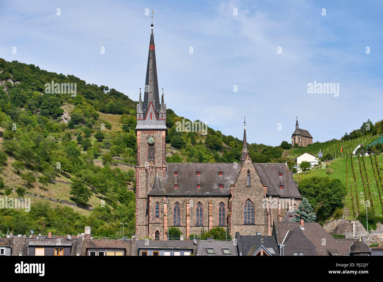 Saint Bonifatius parish church, Lorchhausen, the Rhinegau, Rhine, Germany Stock Photo