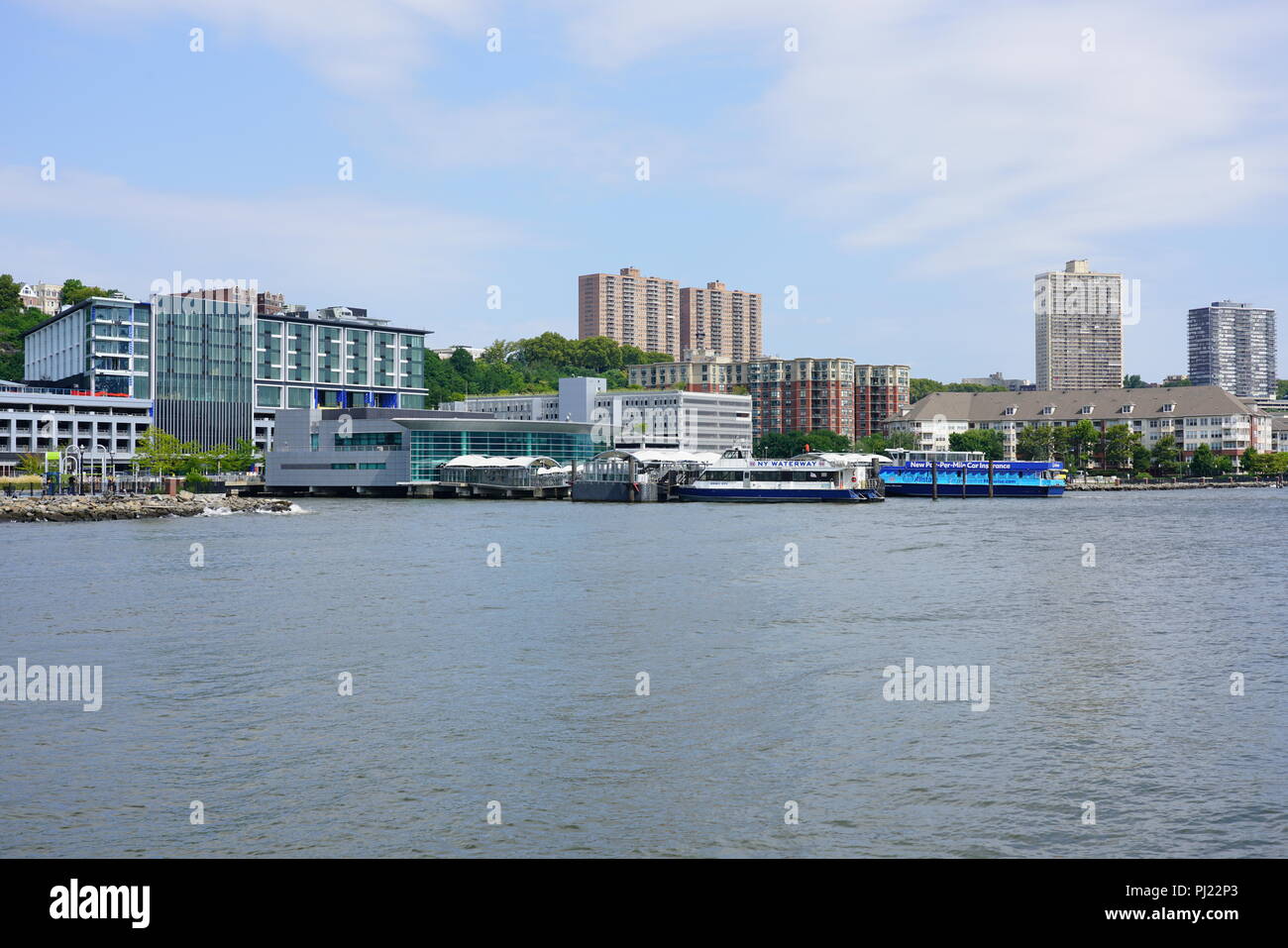 View of the NY Waterway ferry terminal at Port Imperial in Weehawken, a