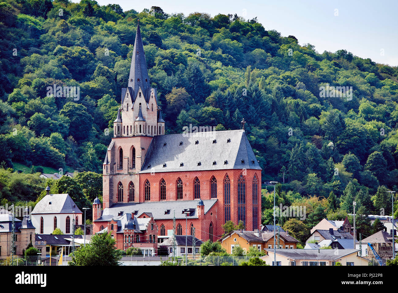 Church of our Lady (Liebfrauenkirche), gothic style Catholic Church prominent in the town of Oberwesel on the river Rhine Stock Photo