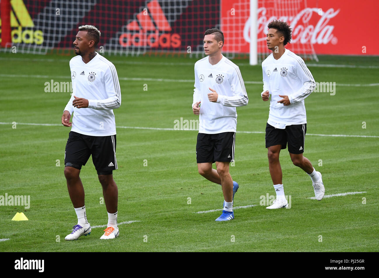 Jerome Boateng (Germany), Julian Draxler (Germany), Thilo Kehrer (Germany) (from left). GES/Football/Training of the German national football team in Muenchen, 03.09.2018 Football/Practice German National Football Team, Munich, September 3, 2018 | usage worldwide Stock Photo