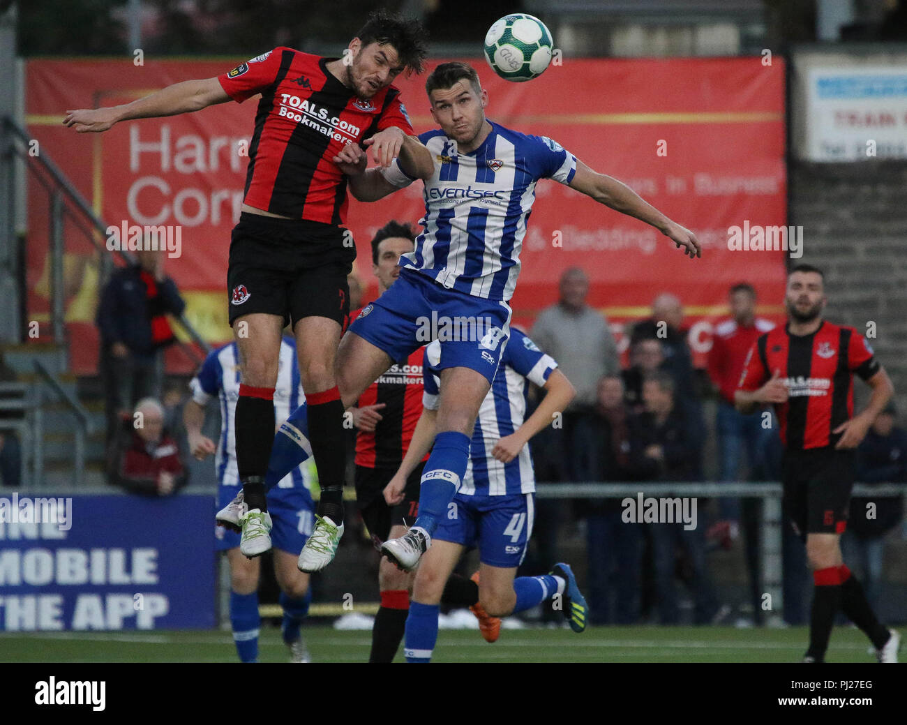 Seaview, Belfast, Northern Ireland.03 September 2018. Danske Bank Premiership - Crusaders v Coleraine. Action from tonight's game at Seaview. The Lowry brothers in action - Philip (left - Crusaders) and Stephen (Coleraine) Credit: David Hunter/Alamy Live News. Stock Photo