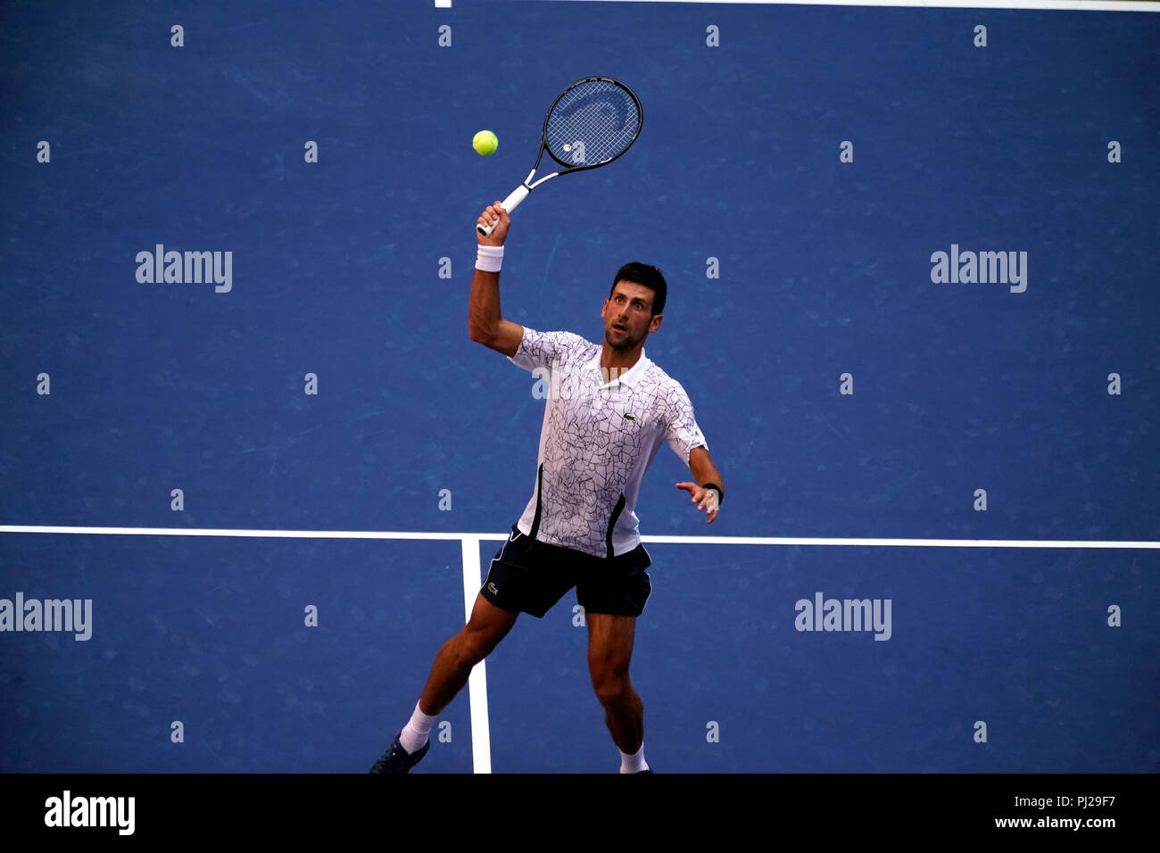 Flushing Meadows, New York - September 3, 2018: US Open Tennis:  Number 6 seed Novak Djokovic in action against Joao Sousa of Portugal during their fourth round match at the US Open in Flushing Meadows, New York.  Djokovic won in straight sets. Credit: Adam Stoltman/Alamy Live News Stock Photo
