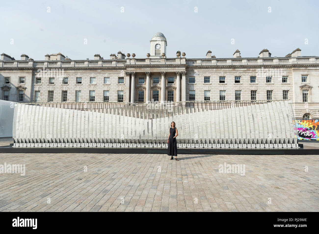 London, Britain. 3rd Sep, 2018. Design engineer Nassia Inglessis is seen with an installation at the London Design Biennale in London, Britain, on Sept. 3, 2018. Credit: Ray Tang/Xinhua/Alamy Live News Stock Photo