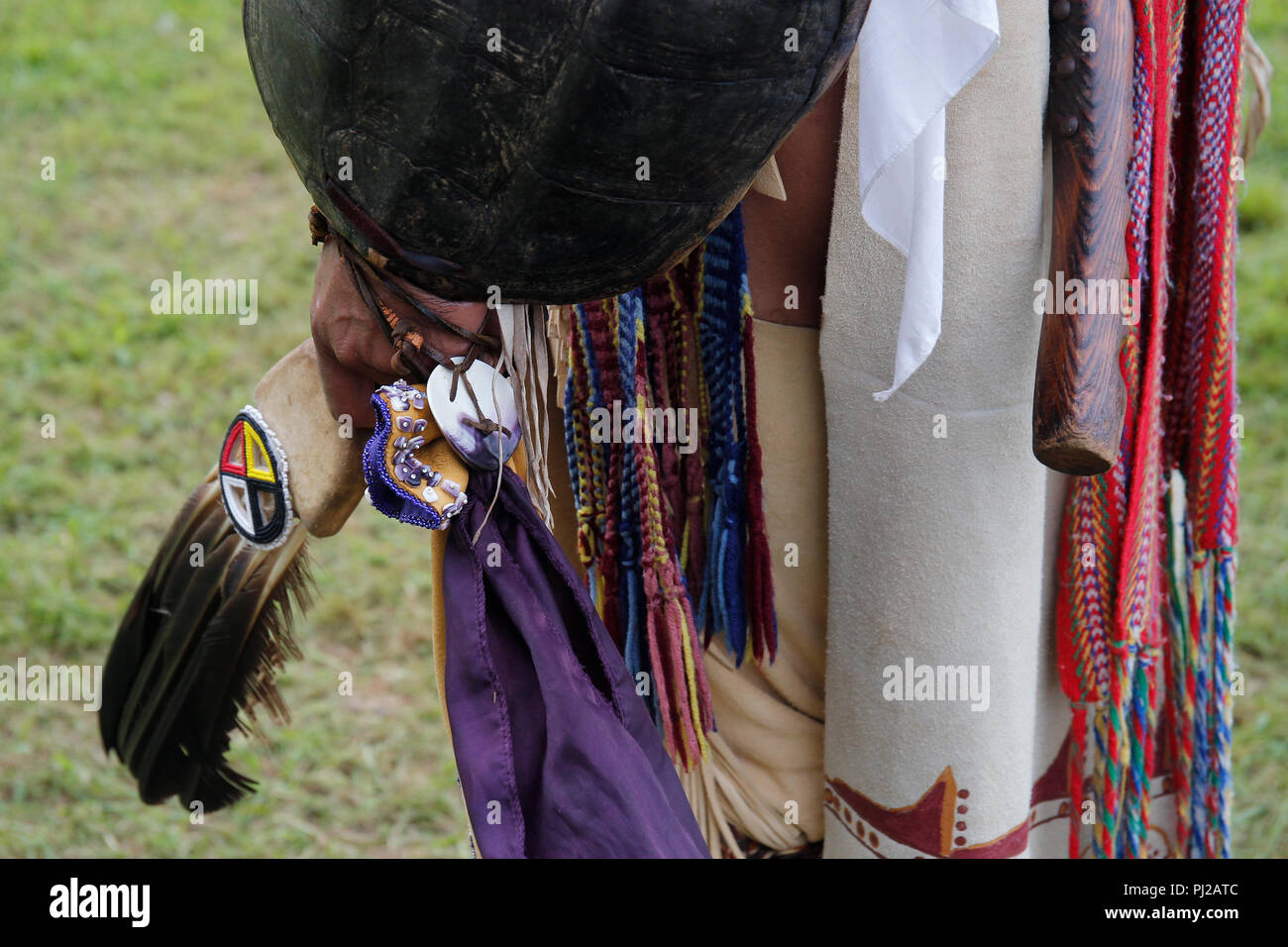 Southhampton, United States of America. 03rd, Sep 2018. Detail of the Native American hand weaved clothing 72nd annual Shinnecock Indian Powwow over the Labour Day weekend in Southampton Long Island New York in Southhampton, United States of America, 03 September 2018. (PHOTO) Alejandro Sala/Alamy News Stock Photo