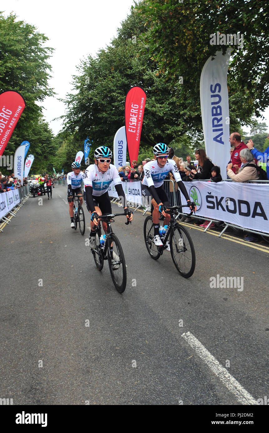 Bristol, UK. 4th Sept 2018. This years Stage 3 Start of the Tour of Britain , OVO Energy cycle race. Bristol to Bristol. Race started on The Downs at Ladies Mile . Riders and fans seen at the big start. Robert Timoney/Alamy/Live/News Credit: Robert Timoney. Stock Photo