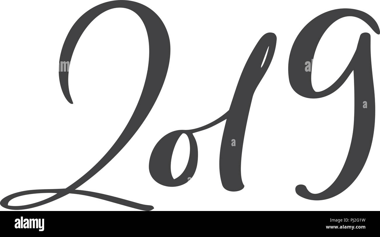 Greeting card design template with calligraphy 2019 New Year vintage ...
