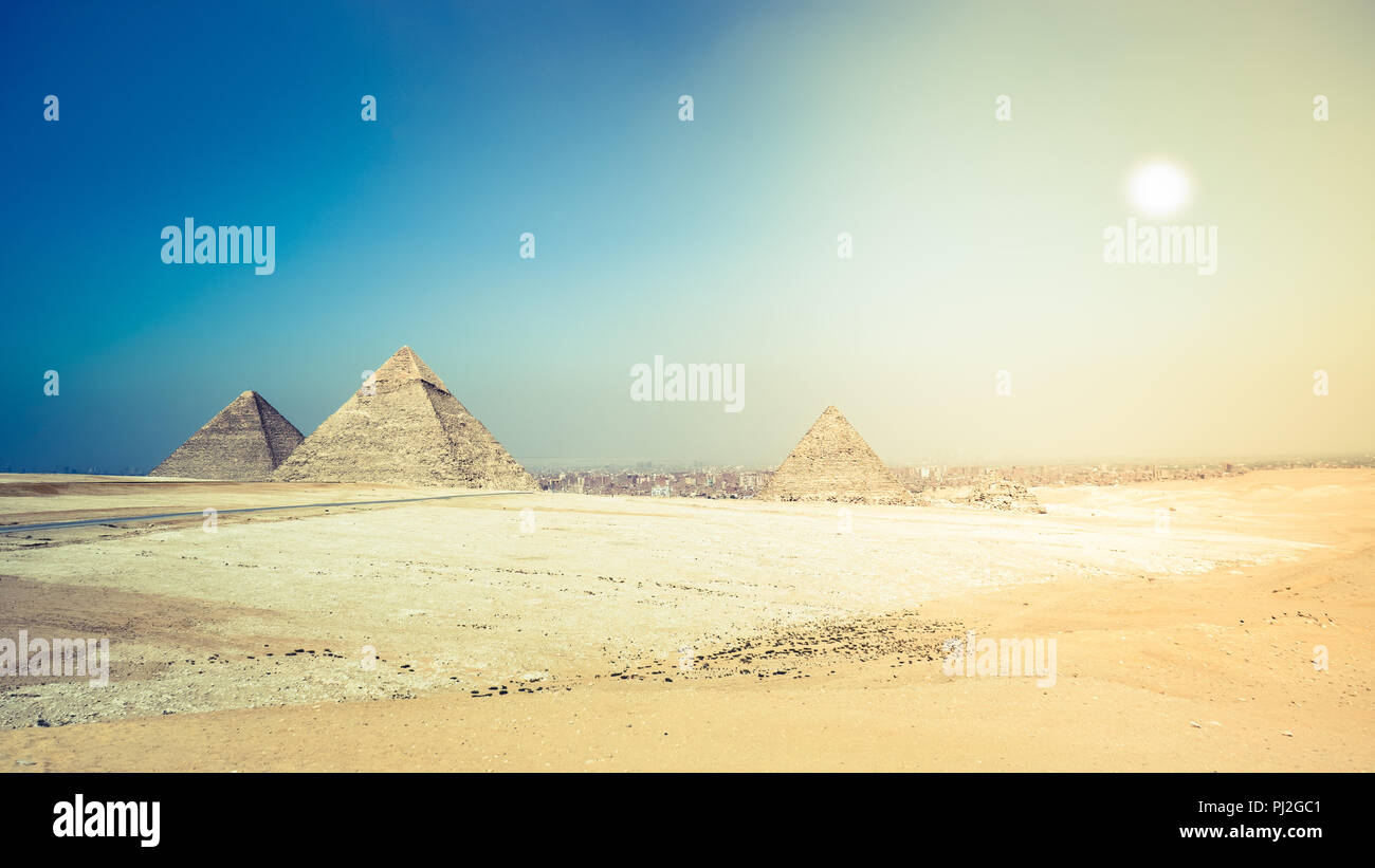 Pyramids of Giza on the outskirts of Cairo Egypt Stock Photo - Alamy