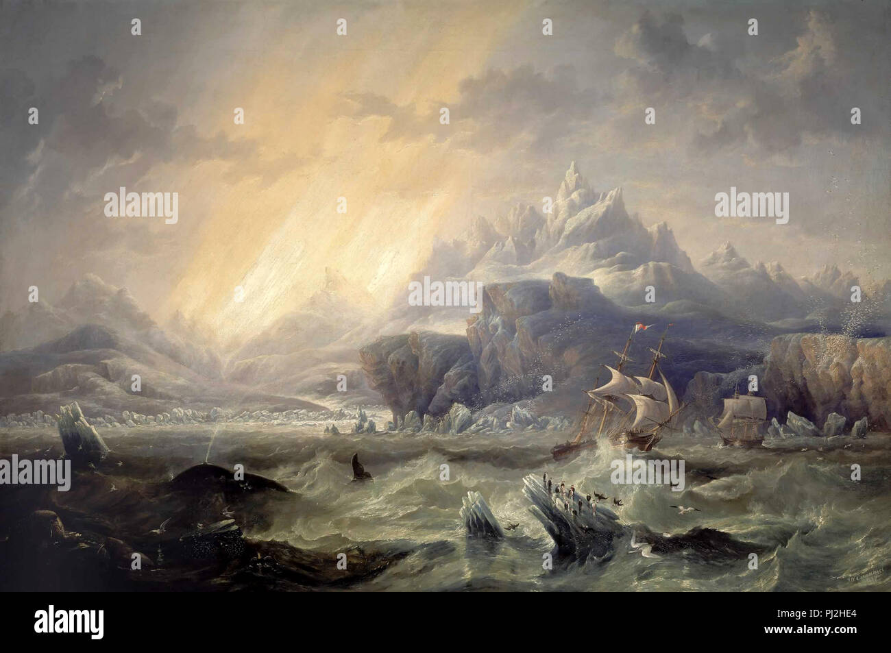 HMS Erebus and HMS Terror in the Antarctic, Painting by John Wilson Carmichael, 1847 Stock Photo