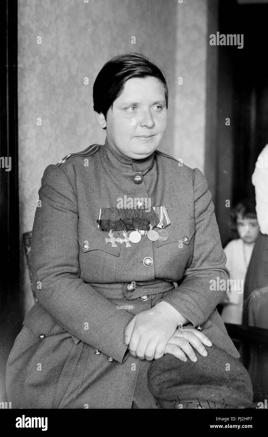 Maria Leontievna Bochkareva (1889–1920) Russian soldier who fought in World War I and formed the Women's Battalion of Death. She was the first Russian woman to command a military unit. Stock Photo