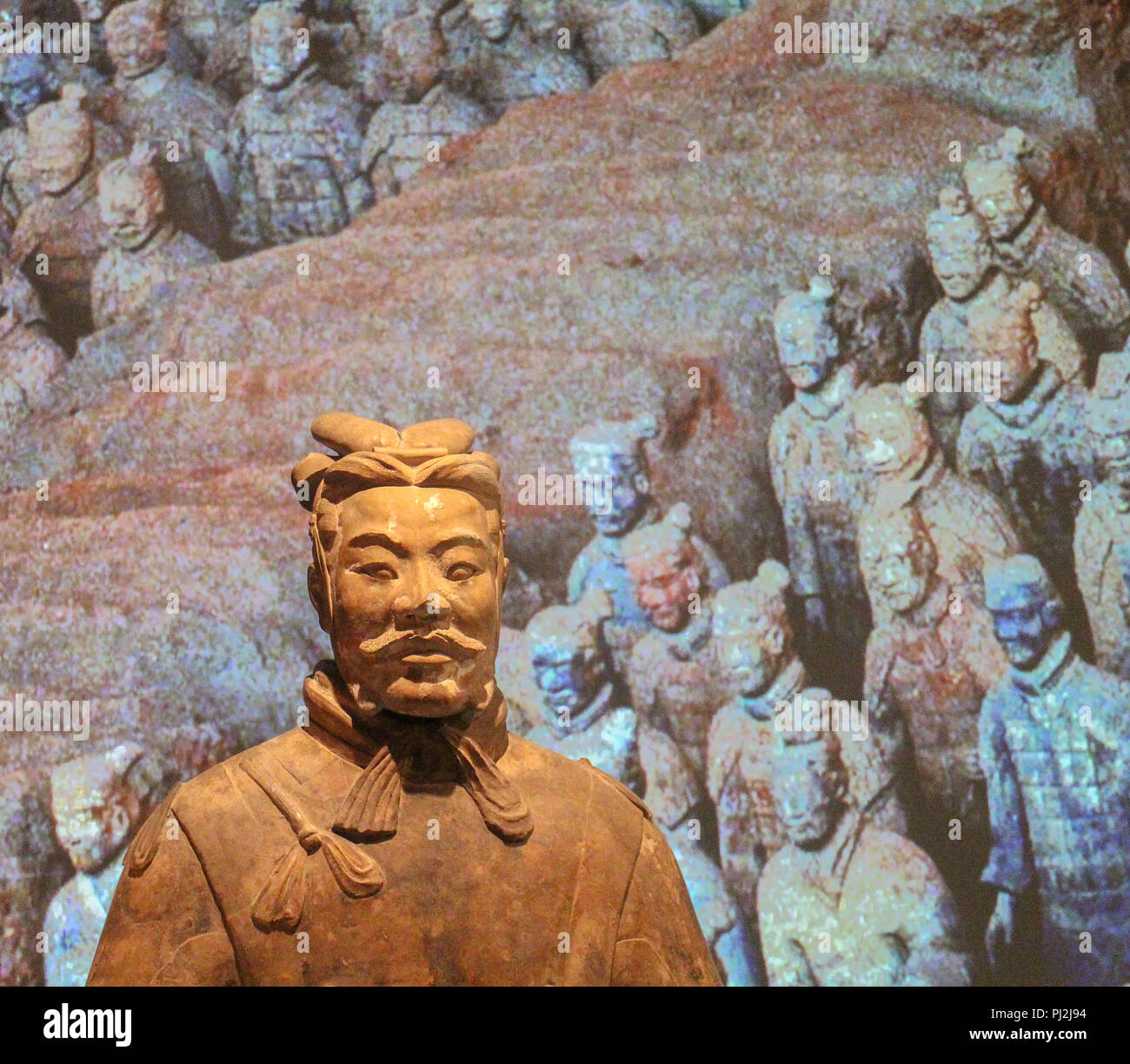 General Terracotta figure at China's First Emperor and Terracotta Warriors Exhibition at the World Museum Liverpool in 2018 Stock Photo