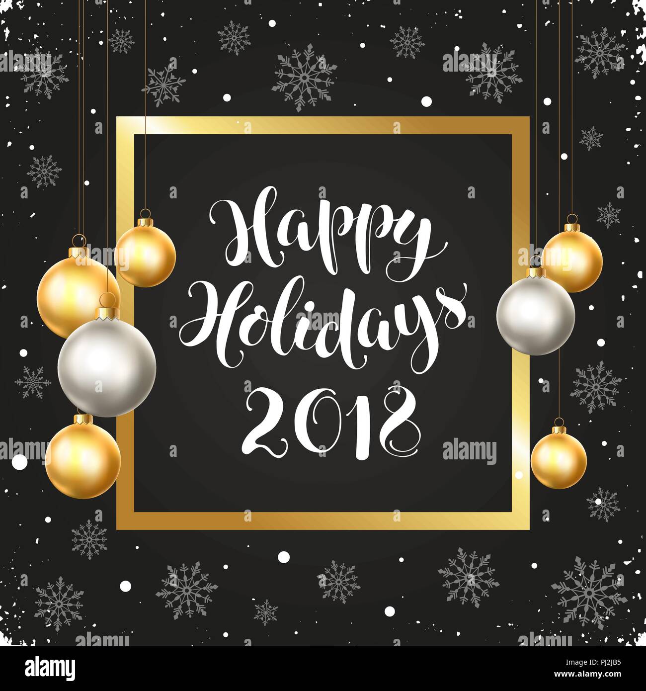Happy holidays greeting card template in golden and silver colors