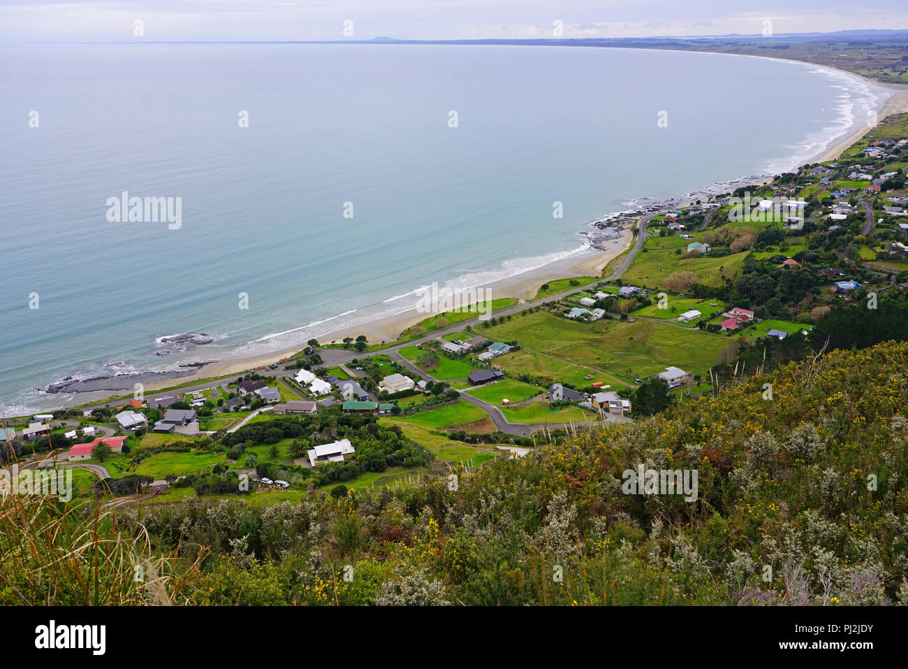 View of Ahipara and the Ninety Mile Beach, near Kaitaia in Northland, New Zealand. Stock Photo