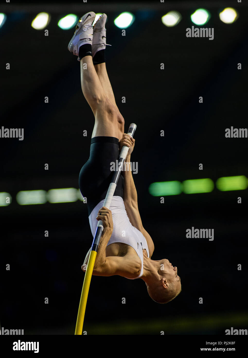 BRUSSELS - BELGIUM, 31 AUG 18. Sam Kendricks of the USA competing in the Men's Pole Vault at the IAAF Diamond League ( AG Memorial Van Damme )Brussels Stock Photo