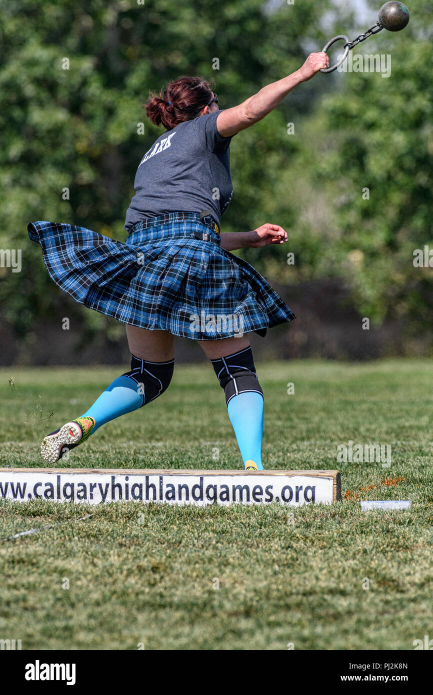 Heavy event throw at the Calgary Highland Games Stock Photo Alamy