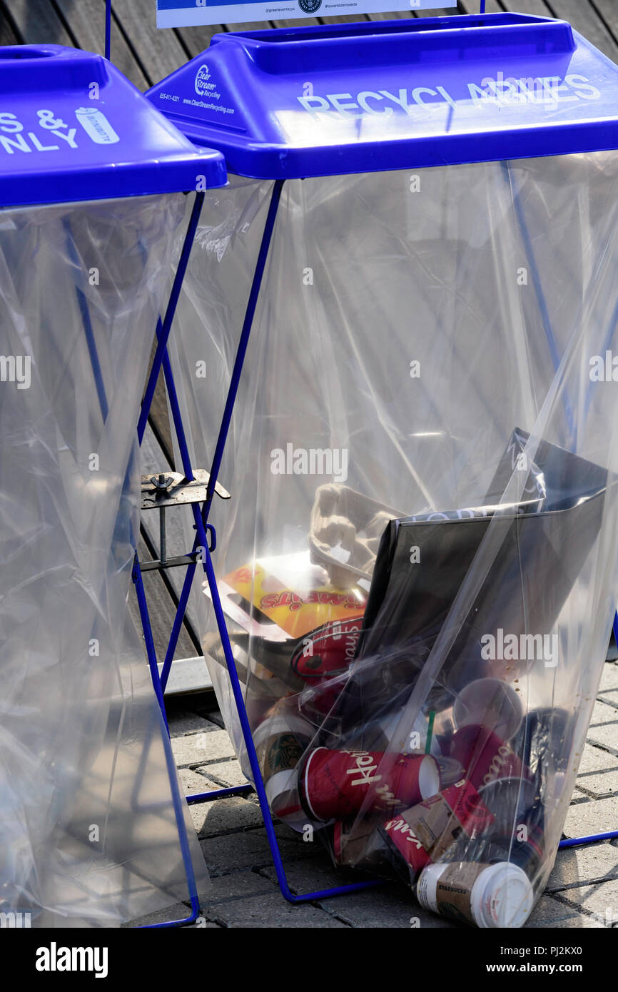 Recycle bins using clear plastic bags Stock Photo Alamy