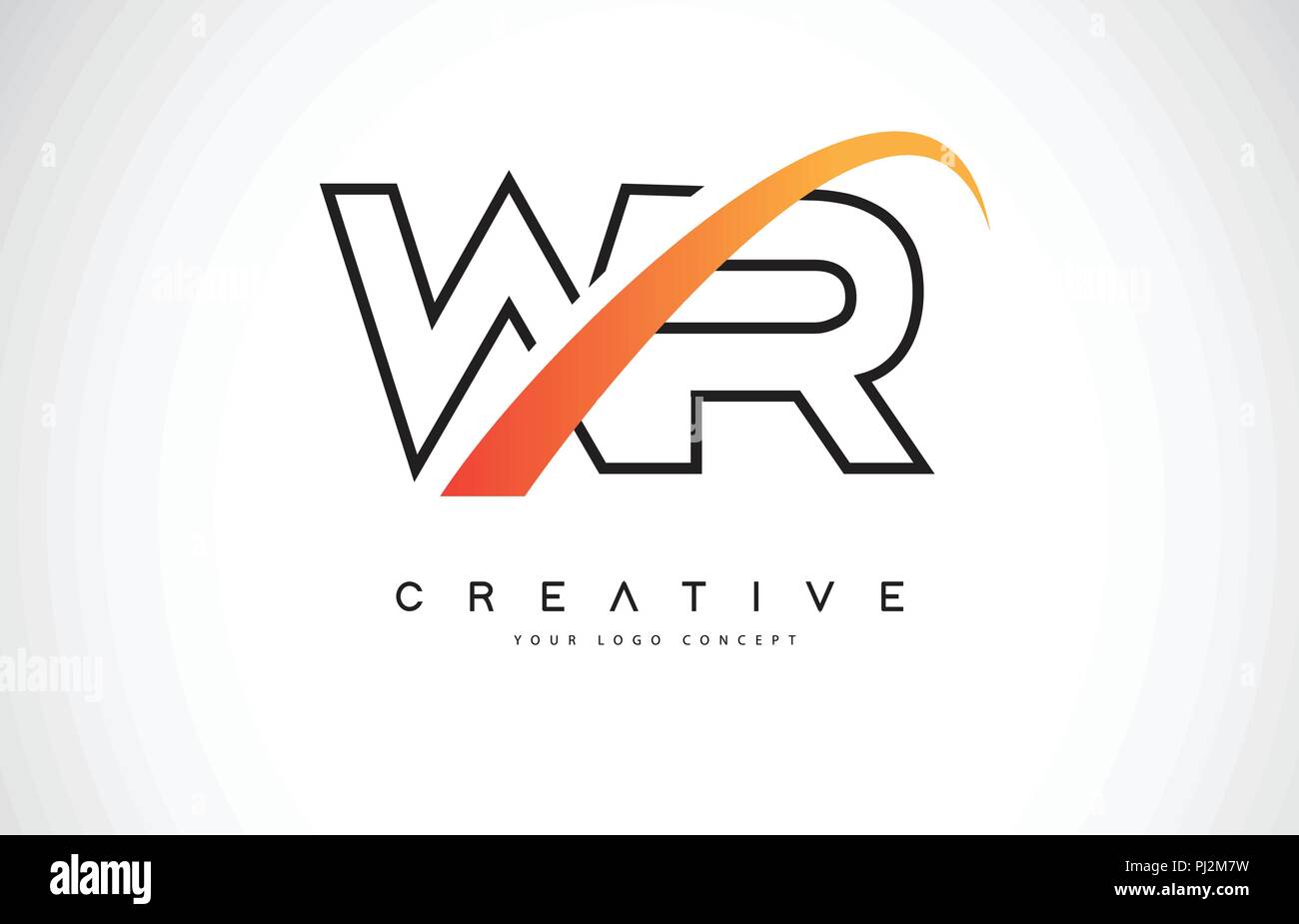 WR W R Swoosh Letter Logo Design with Modern Yellow Swoosh Curved Lines ...