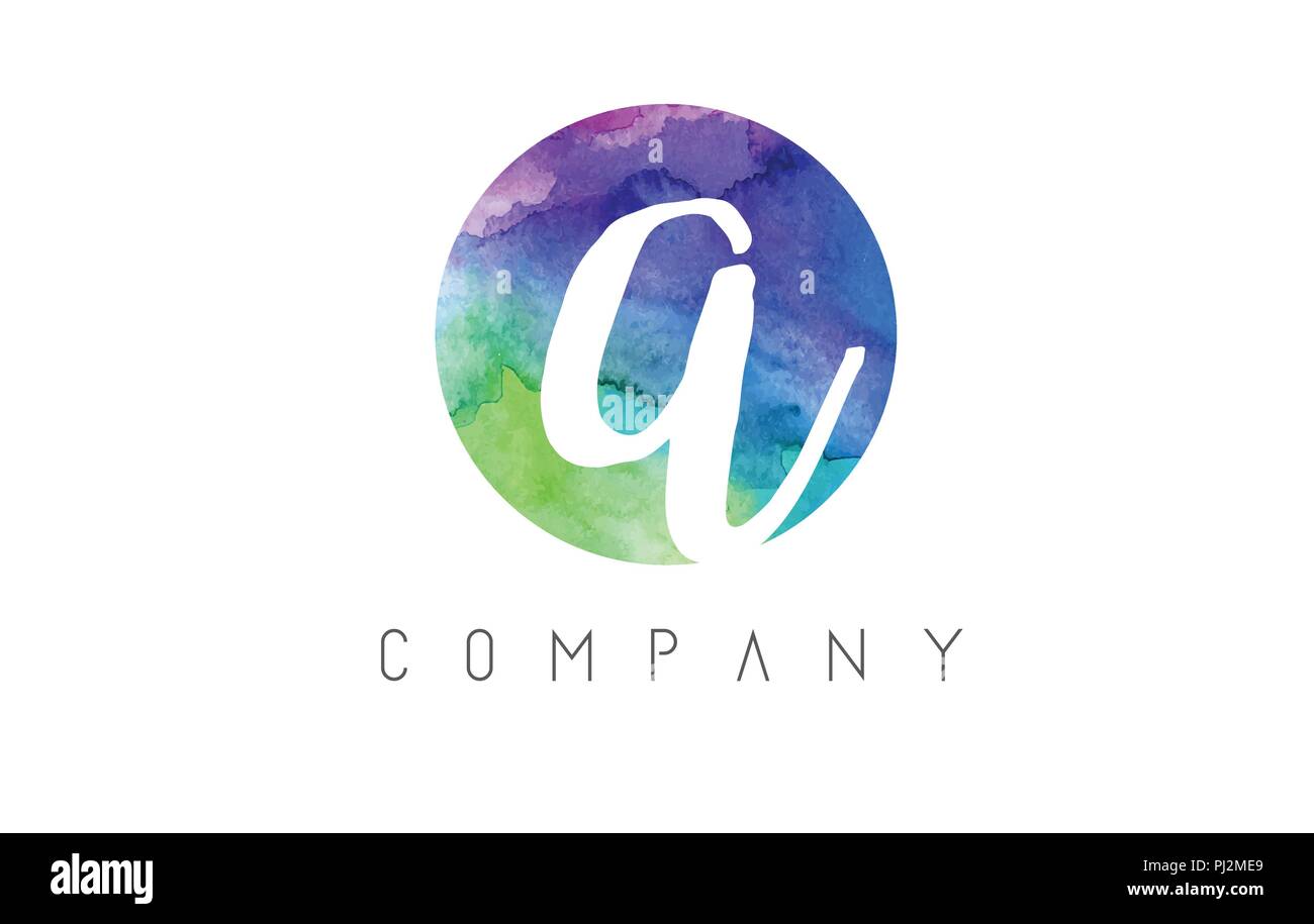 a Watercolor Letter Logo Design with Circular Brush Pattern and Blue ...