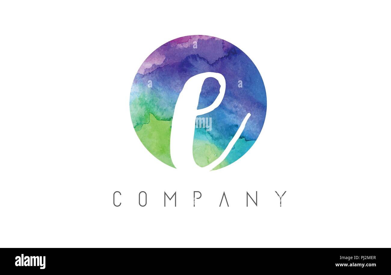 e Watercolor Letter Logo Design with Circular Brush Pattern and Blue ...