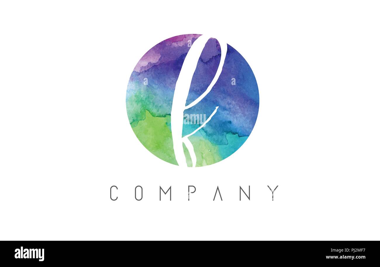 f Watercolor Letter Logo Design with Circular Brush Pattern and Blue ...