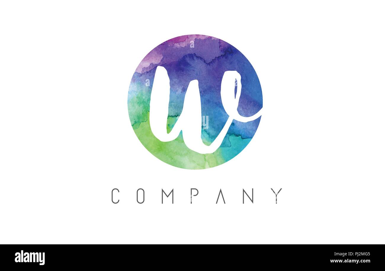 w Watercolor Letter Logo Design with Circular Brush Pattern and Blue ...