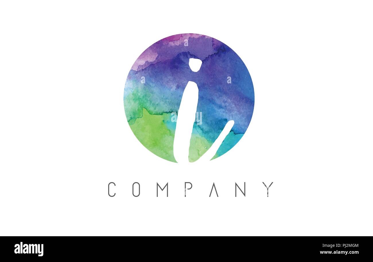 i Watercolor Letter Logo Design with Circular Brush Pattern and Blue ...