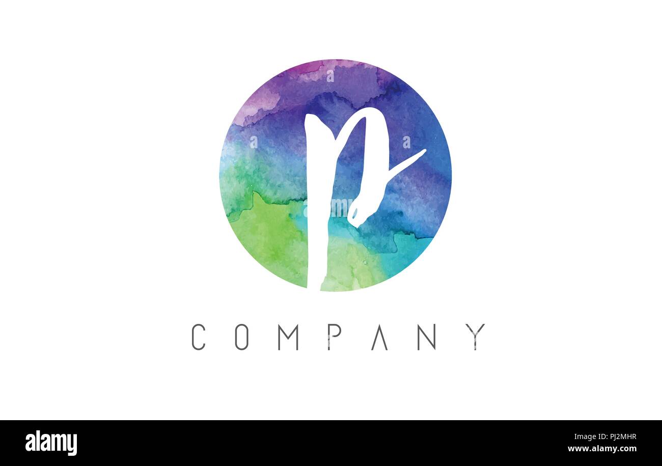 p Watercolor Letter Logo Design with Circular Brush Pattern and Blue ...