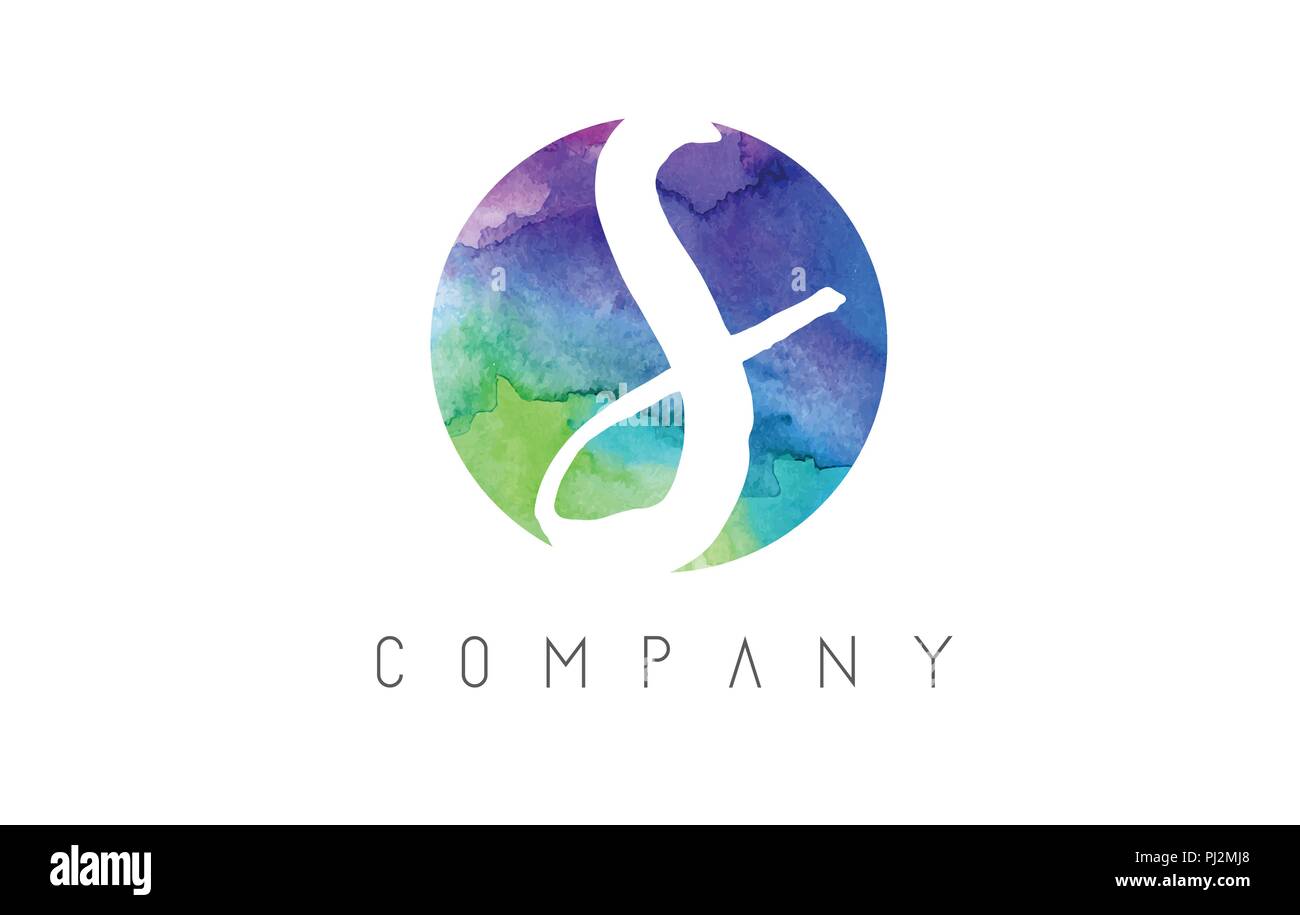 s Watercolor Letter Logo Design with Circular Brush Pattern and Blue ...