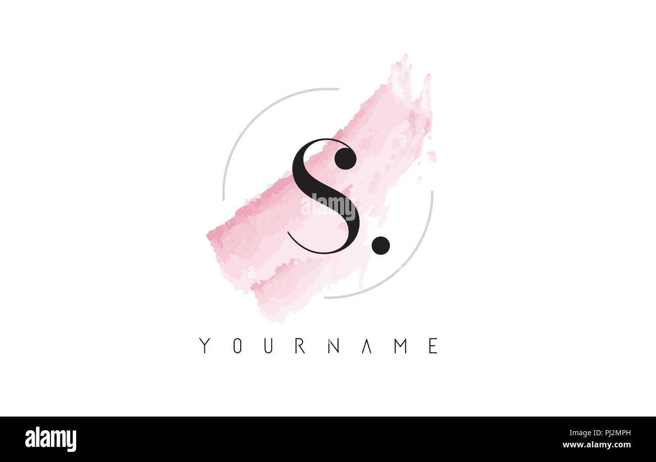 S Letter Logo with Watercolor Pastel Aquarella Brush Stroke and ...