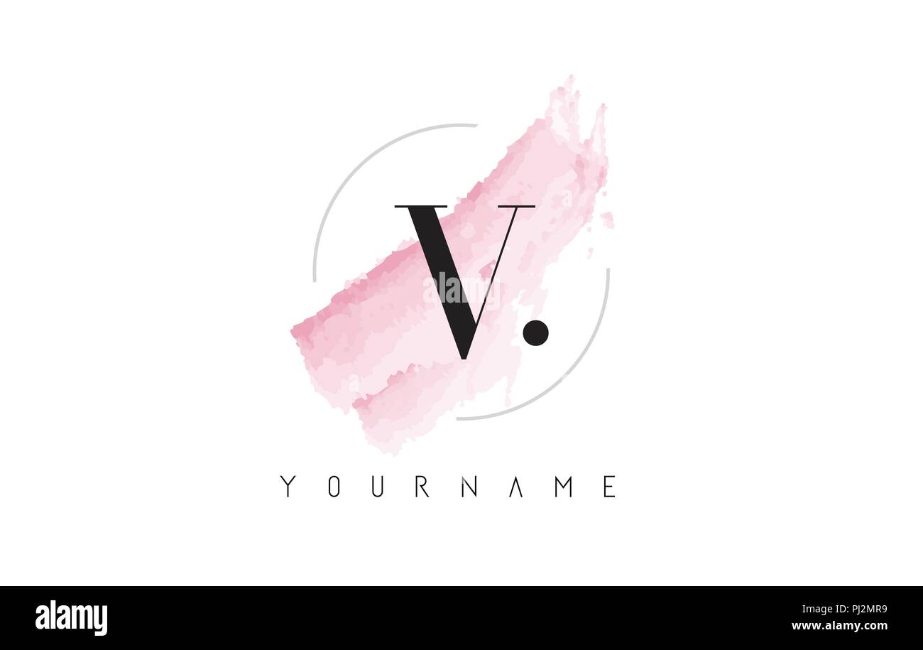V Letter Logo with Watercolor Pastel Aquarella Brush Stroke and ...