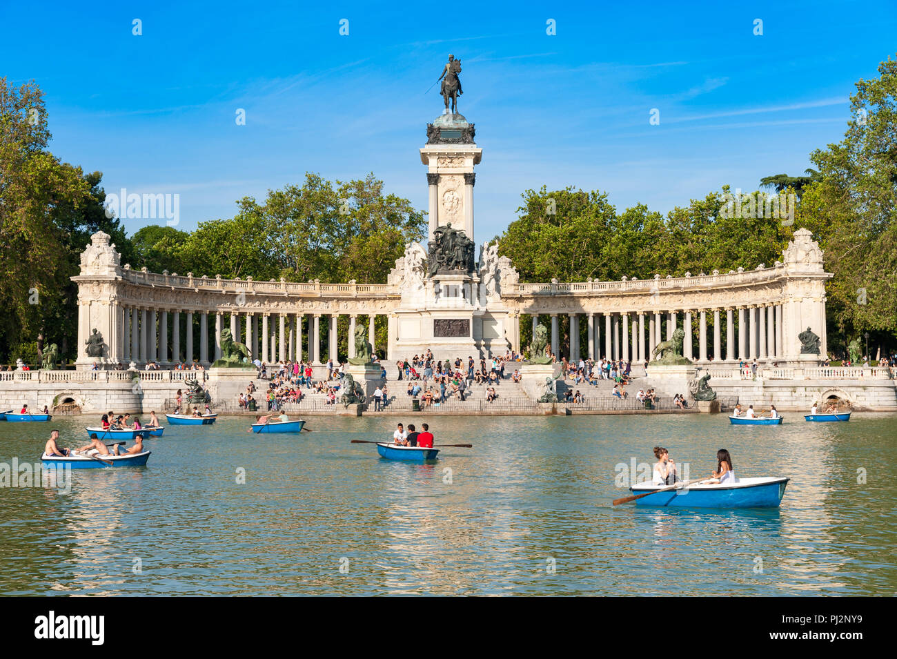 Boating lake in Retiro park, Madrid, Spain Stock Photo