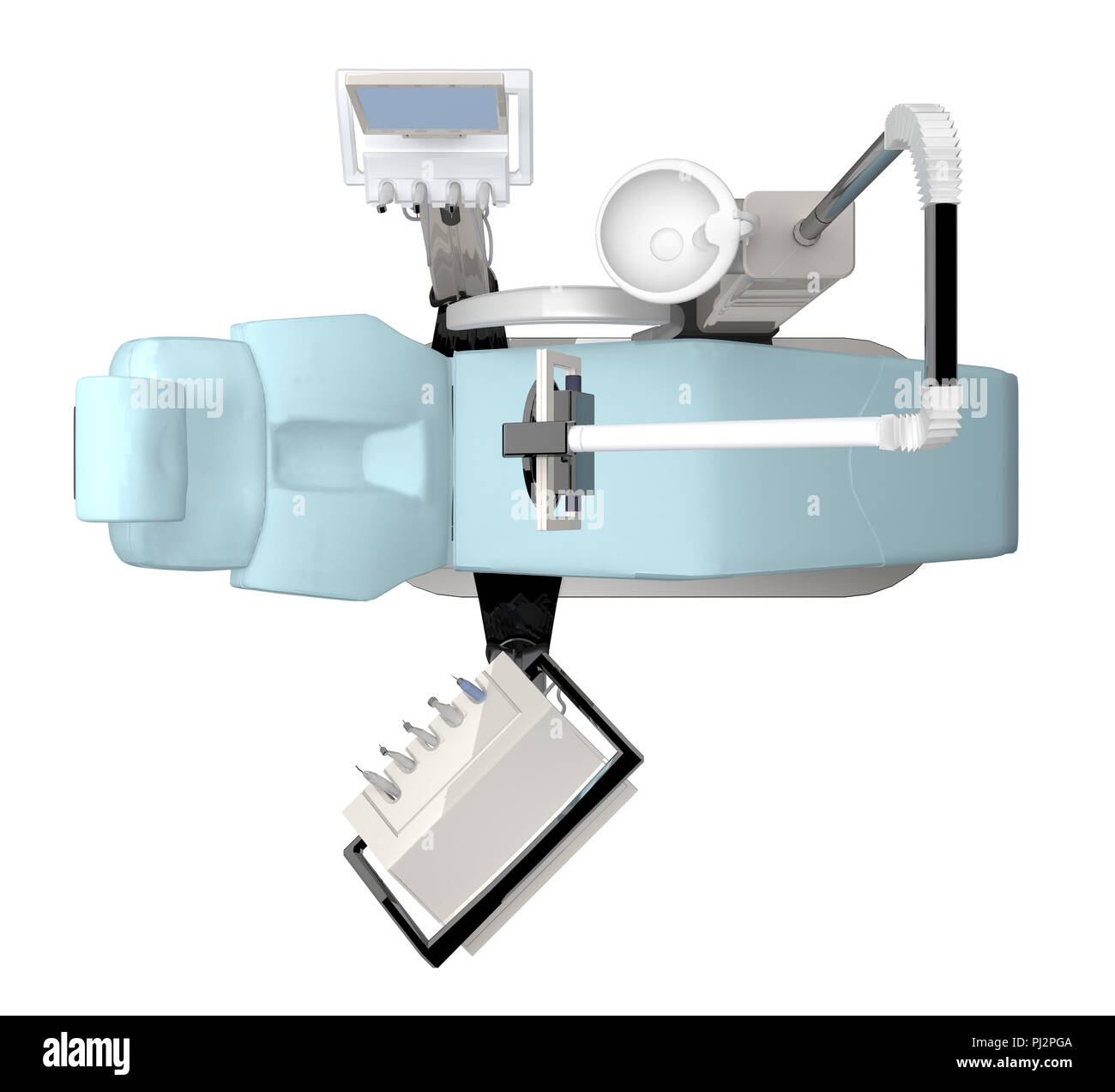 dental chair on top view isolated on white. 3d rendering Stock Photo