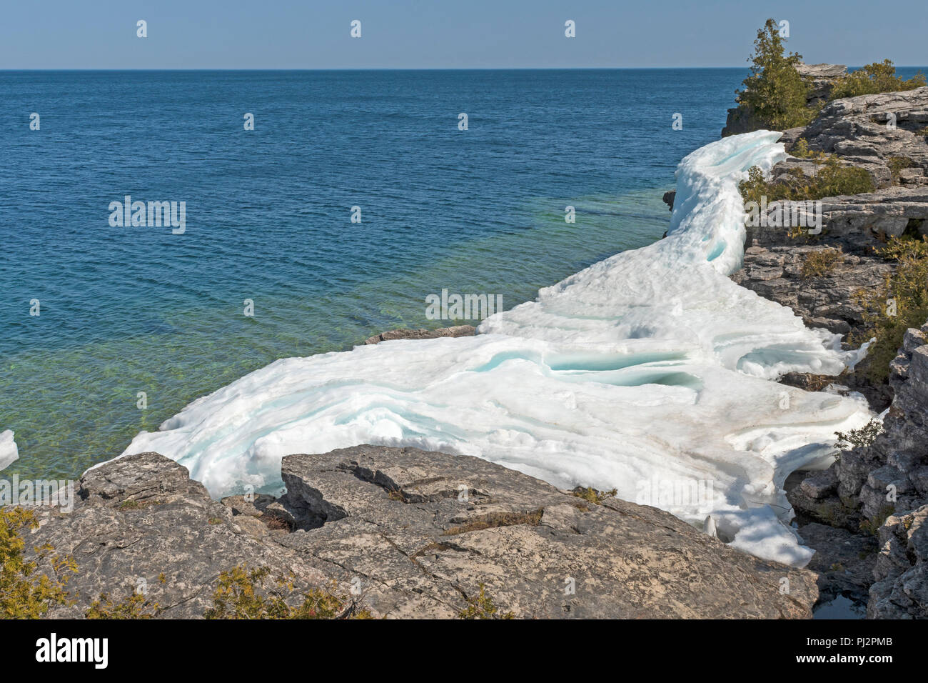 Ice and Rocks on the Lakeshore of Lake Huron on Bruce Peninsula
