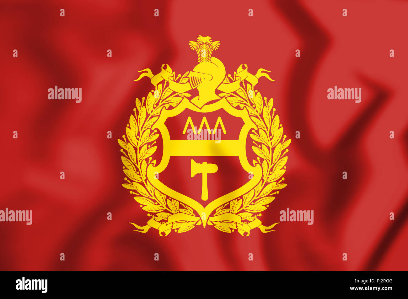 3D Flag of Nizhny Tagil (Sverdlovsk Oblast), Russia. 3D Illustration. Stock Photo