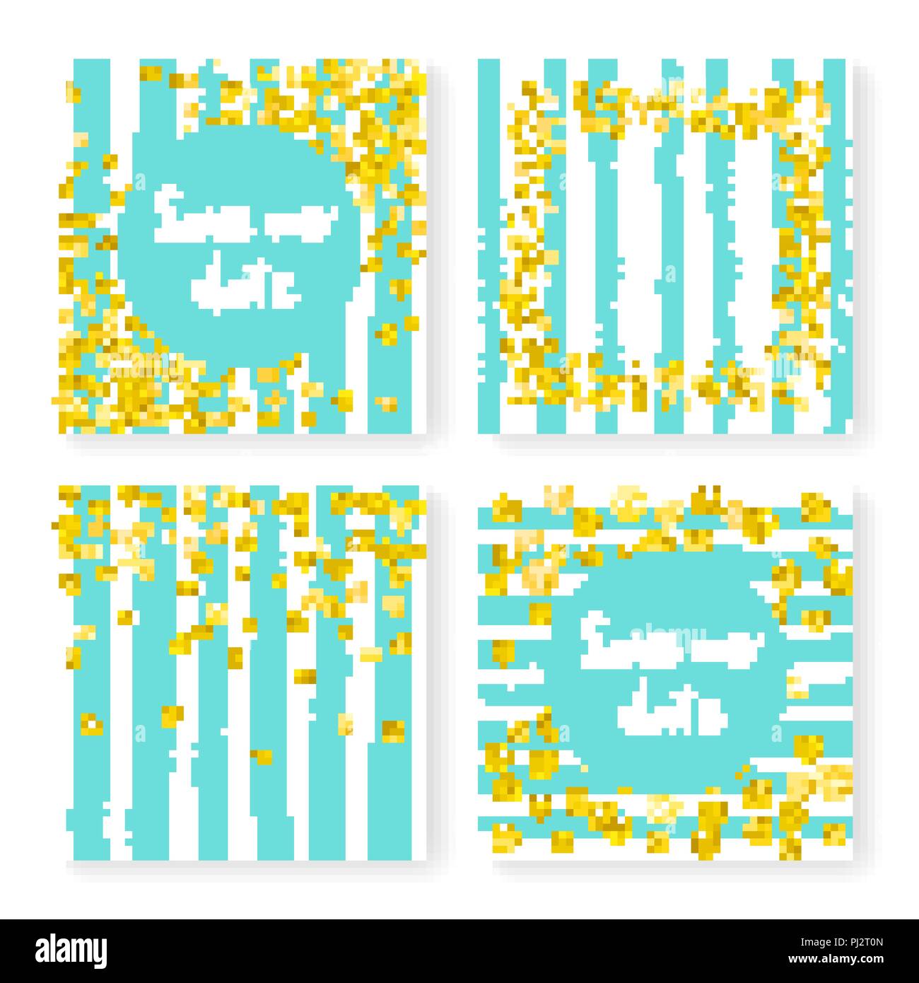Wedding glitter confetti on stripes, invitation set Stock Vector