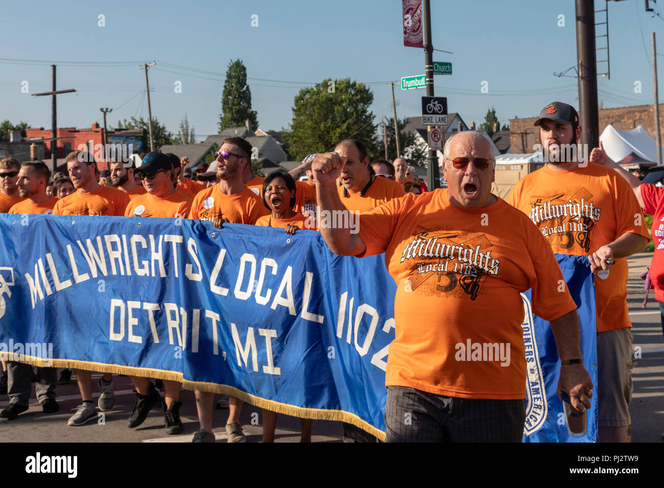 Detroit, Michigan - 3 September 2018 - Millwrights join Detroit's Labor Day parade. Stock Photo